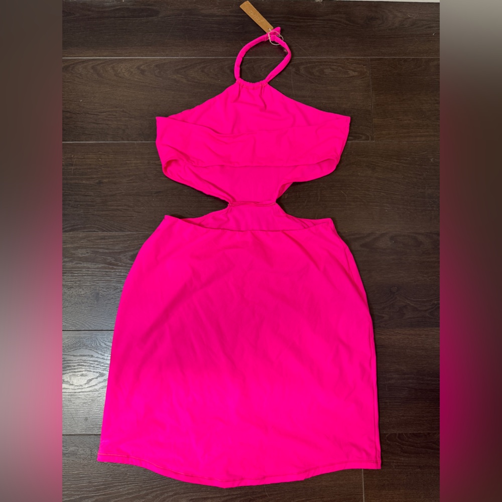 NWT Skims Fits Everybody Cut Out Halter Dress 3X Limited Edition Neon Pink Mini - Picture 5 of 7